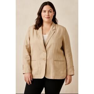 Jessica London Women’s 24W Blazer Jacket Beige Linen Blend Plus Size Career Work